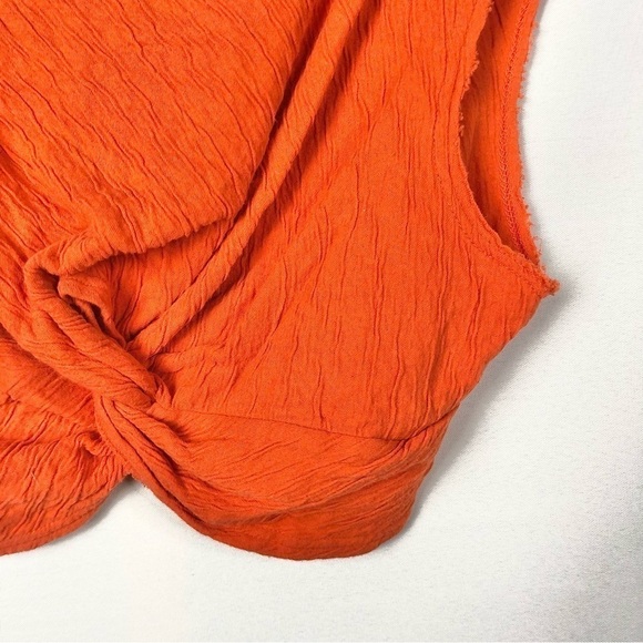 Free People Bright Orange Twist Front Cropped Short Sleeve L - Picture 4 of 4